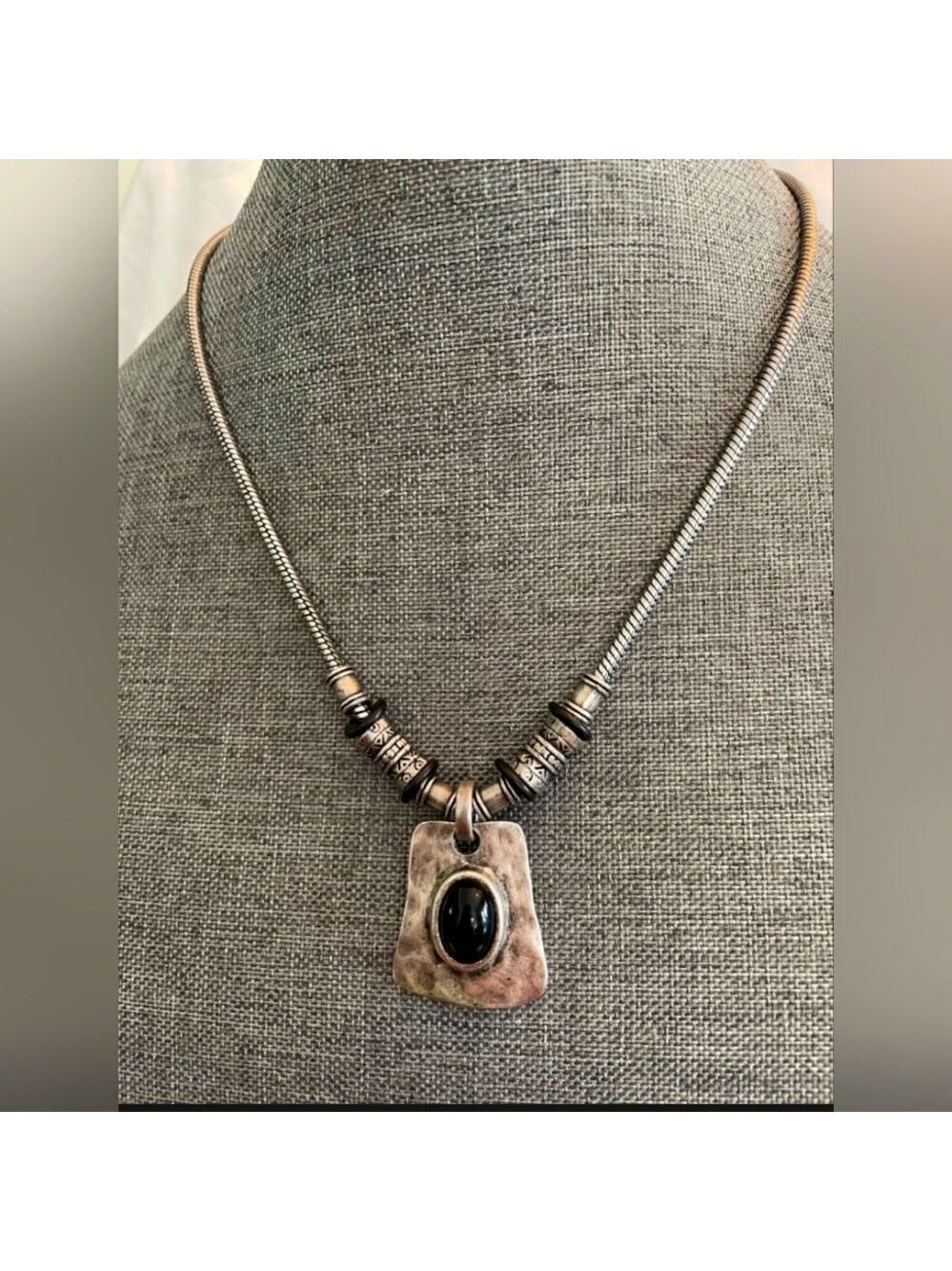 Chico's Black Stone Square Silvertone Pendant
